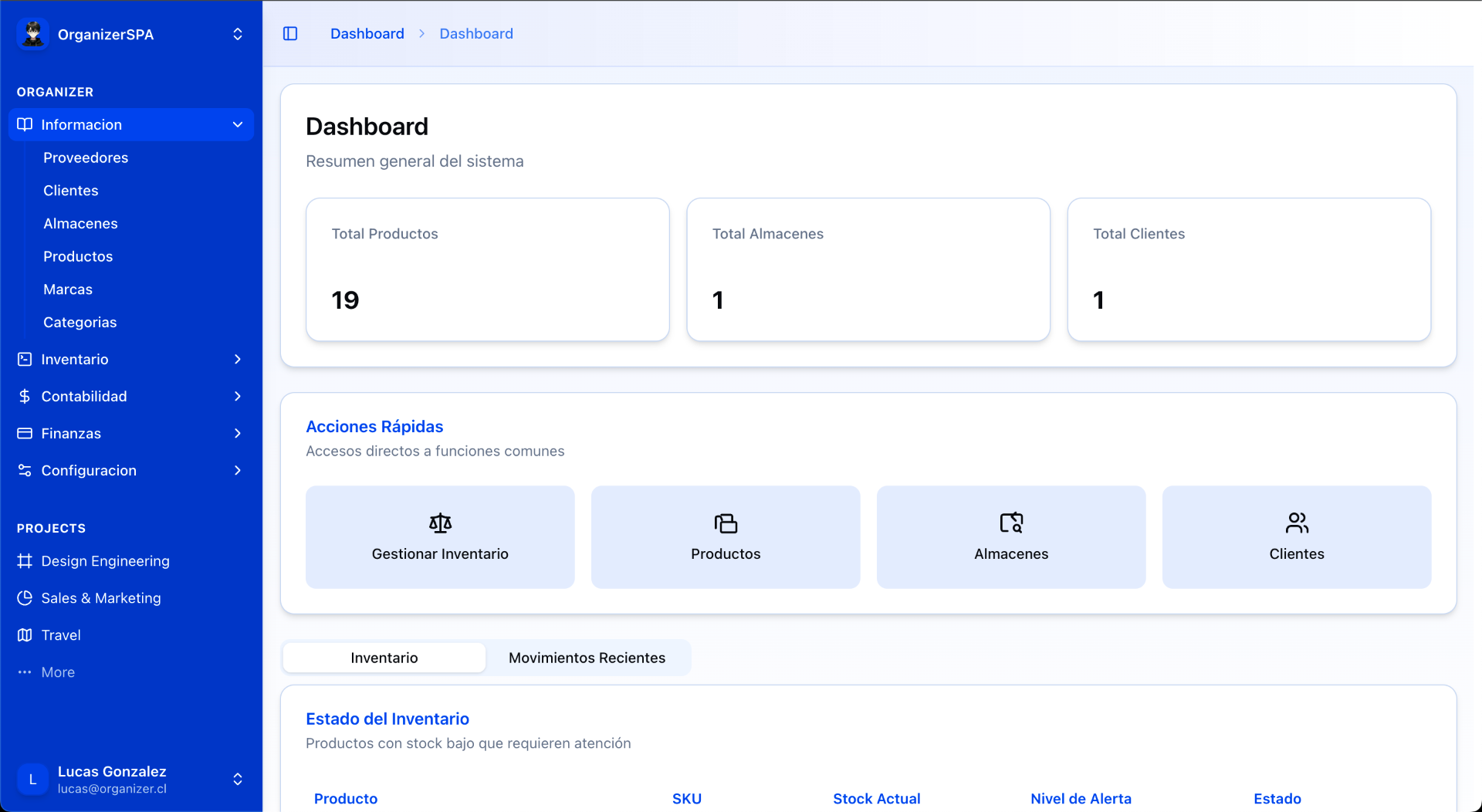 Módulo de inventario